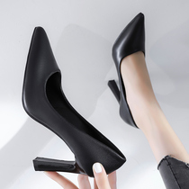 Pointed high heels women's 2021 new fine-heeled professional work shoes black small leather shoes comfortable fashion Joker shoes