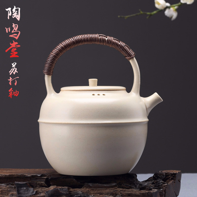 Jingdezhen soda glaze manual single pot of household ceramic teapot household white clay pot of kung fu can start can raise the teapot