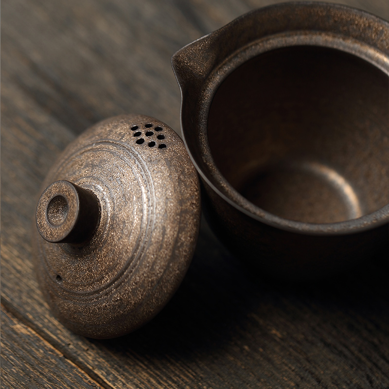 Japanese gold coarse pottery hand grasp pot of restoring ancient ways is rust only three bowls of household variable glaze kung fu manual tureen tea