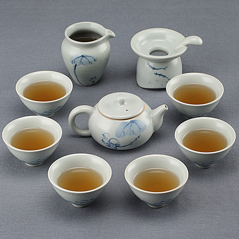 Your up Chinese kung fu tea set of household ceramic cups tea six pack Your porcelain teapot of blue and white porcelain