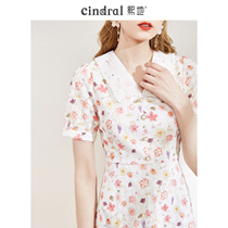 Xidi 2021 summer new skirt womens white V-collar floral dress waist thin Platycodon grandiflorum age small man
