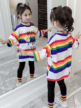 Girls striped T-shirt 2021 new autumn Korean childrens long-sleeved top big virgin girl spring and autumn base shirt