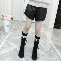 Girls PU leather pants shorts velvet autumn and winter 2020 new 5 childrens foreign style casual wild 6 fashionable 12-year-old 10