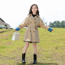 Spring and Autumn Girls Windbreaker Long Childrens Khaki Coats
