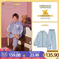 Gukoo Shell Winnie Bear Flannel Kids Pajamas Fall Winter Boys Pajamas Coral Fleece Baby Pajamas D