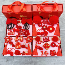 Childrens Hair Accessories New Year Baby Red Chinese Style Han Clothing Headwear Antique Fur Ball Hair Clip New Year Tassel Hair Card