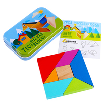 Tangram intelligence puzzle boxed childrens early education Taiwan teaching childrens puzzle force building blocks above wooden puzzle board