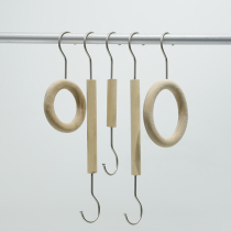 Solid Wood S-shaped clothes hook adhesive hook hanging ring clothing store original wood color womens extended adhesive hook ring pants ring double head