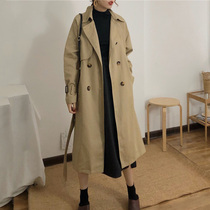 Autumn womens 2021 New temperament waist lace split trench coat Korean version of casual loose long coat coat tide