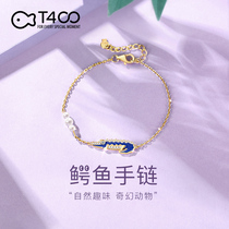 T400 crocodile bracelet female sterling silver ins niche design Light luxury pearl bracelet best friend student birthday gift