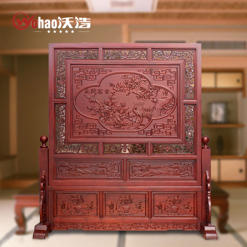 Solid wood hollow screen Chinese partition Living room fashion entrance Bedroom nine fish map office seat screen flowers bloom rich