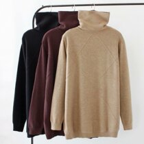 Fatty plus size womens spring and autumn winter New loose fat mm medium long Korean version of high neck knitted sweater base shirt