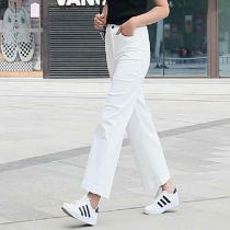 White wide leg trembles with jeans women 2019 summer high waist eight points nine belt Net red straight womens pants