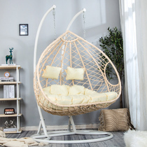 Double rod cotton rope hanging basket Indoor birds nest hanging chair Household hammock Balcony rattan chair Swing rocking blue chair recliner