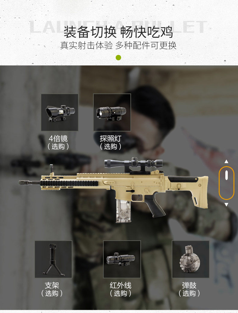 scar水弹枪连发电动儿童吃鸡玩具枪狙击步枪绝地水晶弹抢男孩求生