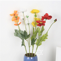 New emulated silk floral Yu Beauty flower Flocking Poppy Flowers Wedding Celebration Fake Flowers Wedding Iron Art Props Decorate Flowers