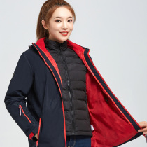 Down cotton three-in-one detachable assault jacket womens long two-piece slim waterproof windproof mountaineer jacket
