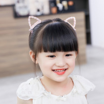 Korean childrens hair accessories three-dimensional diamond cat ear hairclip full cloth baby clip color rhinestone girl head clip