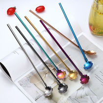 (Net Red Burst) 304 Stainless Steel Colored Flowers Straw Spoon Milk Tea Coffee Cocktail Straws