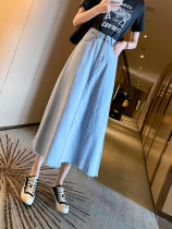 Blue denim skirt womens long summer 2021 New High waist slim a style vintage long skirt umbrella skirt