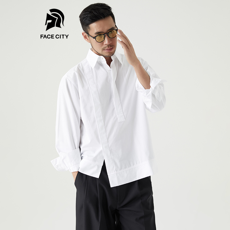 FACECITY 2021 New products Spring Festival Premium Shirt Men's white loose Fashion Korean version Long sleeves Shirt Men