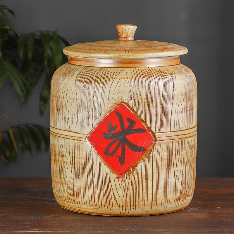 Jingdezhen ceramic barrel ricer box 10 jins 20 jins 30 jins of 50 pounds with cover household storage tank is moistureproof insect - resistant seal