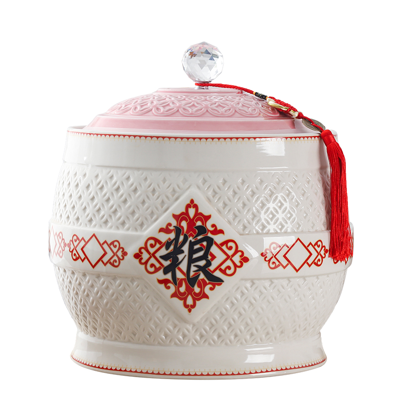 Jingdezhen ceramic barrel storage bins flour bin 20 jins insect - resistant moistureproof household whole ricer box cylinder seal