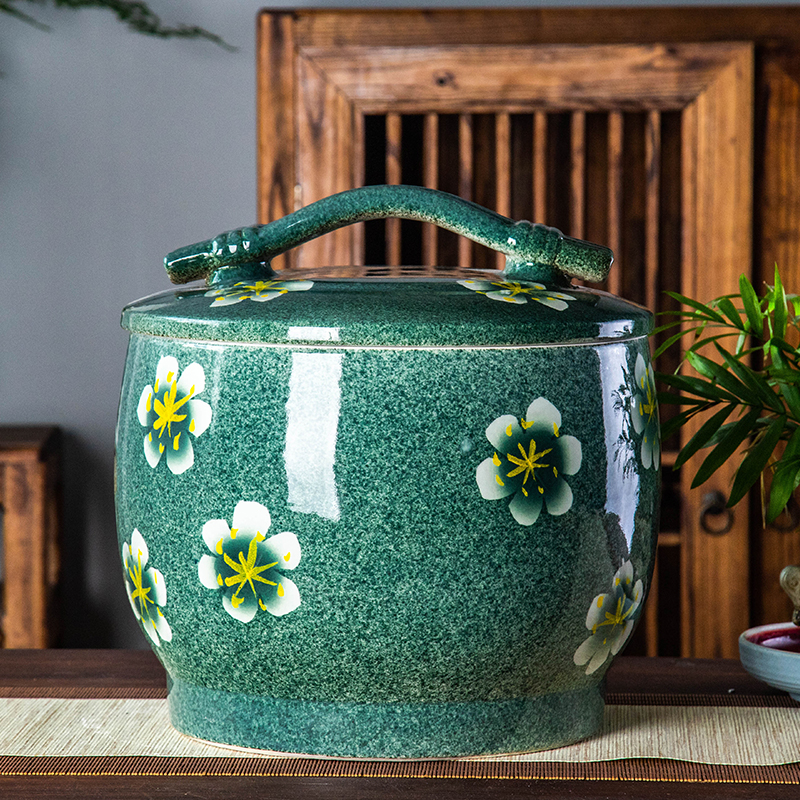 Jingdezhen ceramic barrel 10 jins 20 jins 30 jins home storage tank is sealed with cover ricer box tank cylinder moistureproof