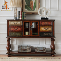 European - style meal cabinet solid wooden American rural end terminal retro - edge table porch table 1 5 m furniture