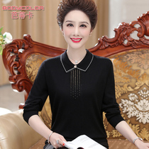 Middle-aged plus size foreign coat female mother Autumn long sleeve knitted T-shirt middle-aged womens spring and autumn bottoming shirt