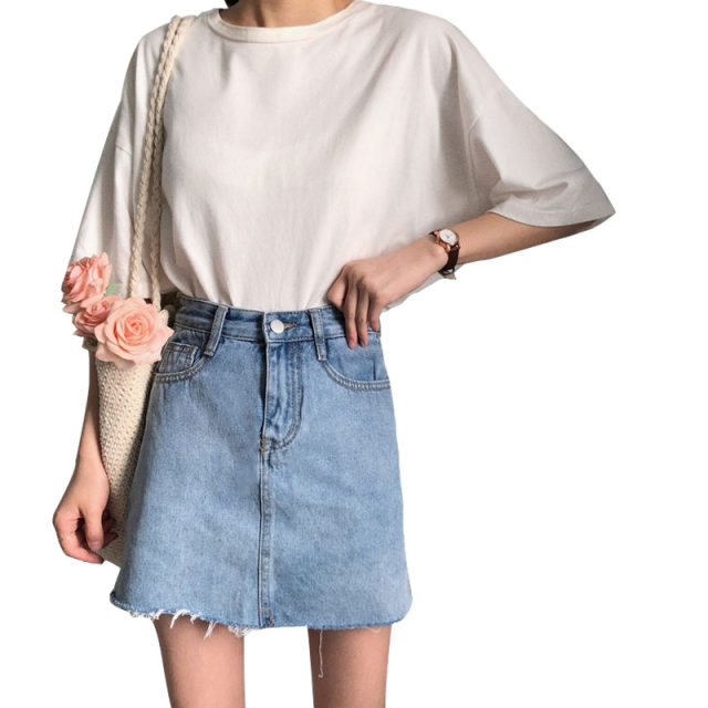 2024 New Skirt Korean Style Slim A-Line Skirt Student Skirts Denim Skirt High Waist Skirt Women's Spring Short Skirt