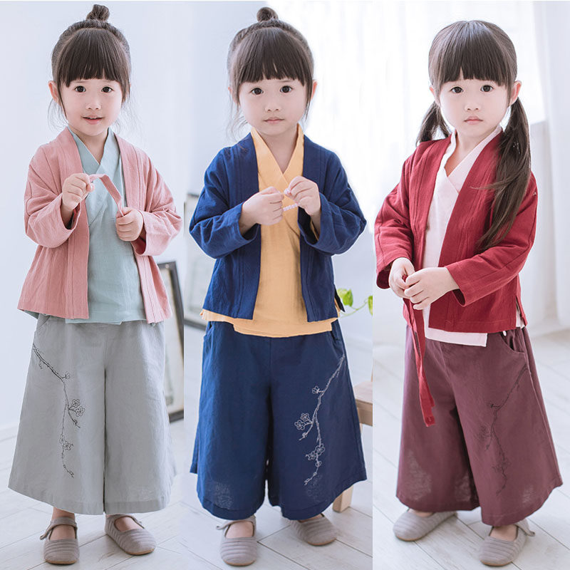 汉服女童套装儿童套装宝宝国学古装中国改良古代复古民族风服装唐装