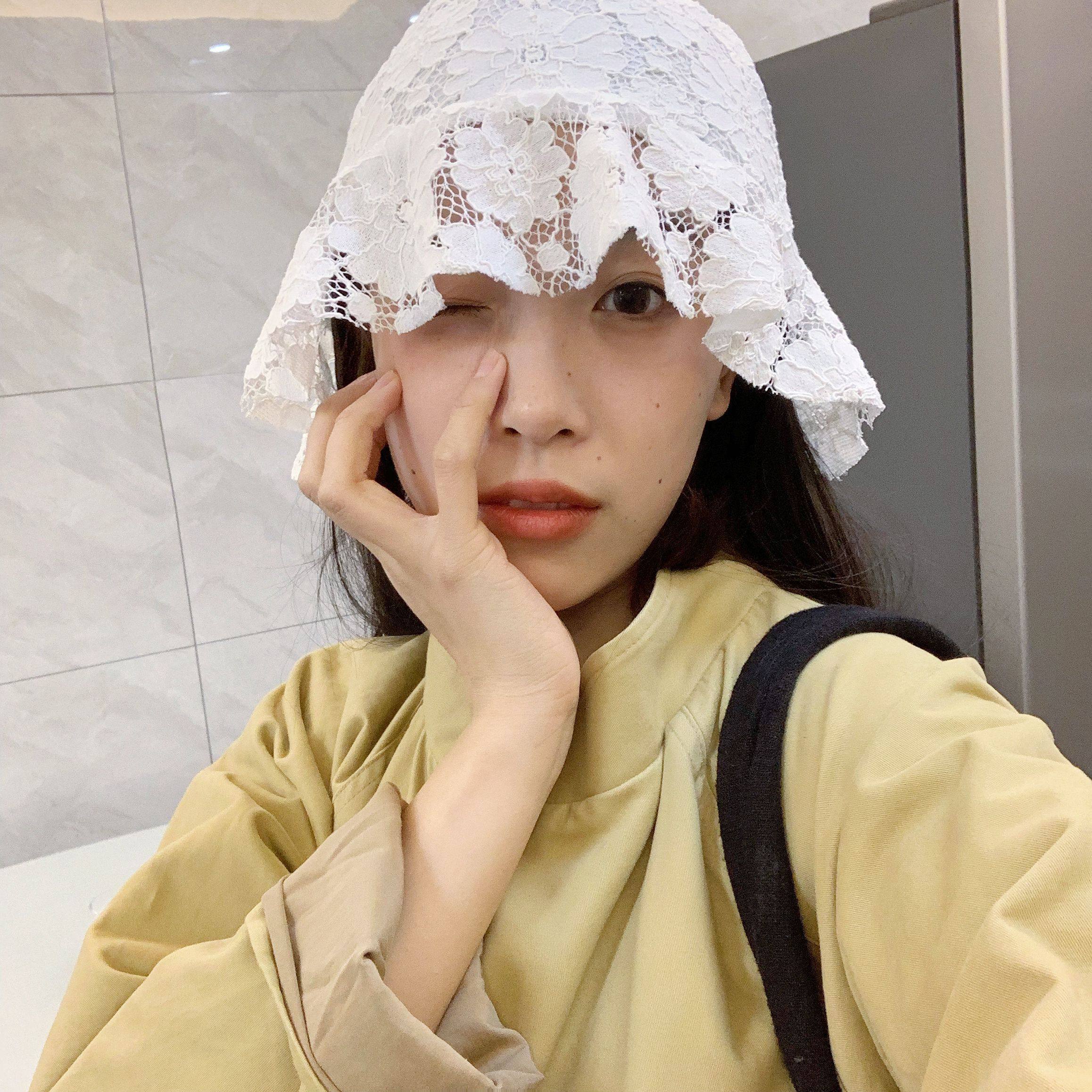 日系复古蕾丝盆帽时髦洋气凹造型遮脸渔夫帽女夏季薄款防晒帽子潮