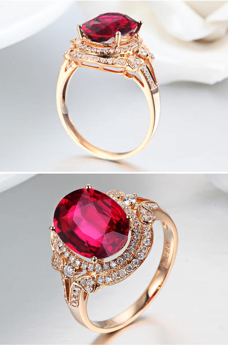 圣德宝 18k玫瑰金戒指 红碧玺戒指 天然鸽血红戒指 倾城_珠宝/配饰