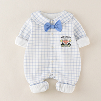 One-piece baby spring and autumn eight-month baby clothes handsome boy double-layer coat newborn spring climbing clothes