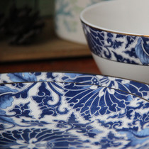 New product cobalt blue inlaid gold export original D European ceramic tableware fat reduction one person meal plate straight Bowl dessert plate