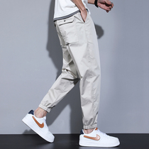 men's casual pants ice silk summer thin loose summer breathable drawstring ankle sports ankle workwear pants