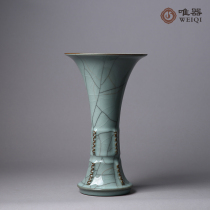 Longquan celadon famous teacher Ji Dong all handmade flower countertop flower set flower vase Geyao iron tire gold wire wire