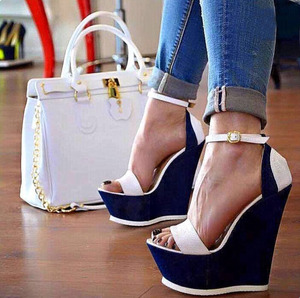 European and American style summer color matching comfortable slope heel sandals in 2020