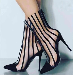 Spring and summer transparent simple comfortable thin high heel stripe boots