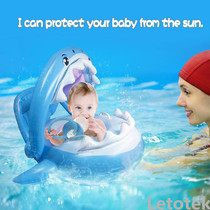 ins Net red thickened childrens swimming seat with sunscreen awning blue shark water seat 0-5 year old baby