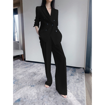 Black professional suit suit woman autumn high-end fashion temperament goddess Fan Senior Sensory Blow Street Leisure suit
