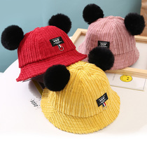New baby hat autumn and winter boys and girls fisherman hat Korean version of the tide cute ball ball plus velvet child baby hat