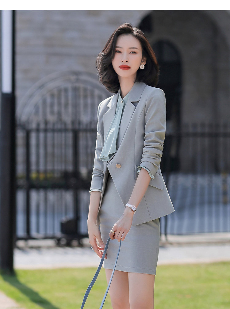 职业套装女时尚气质播音主持艺考正装酒店前台工作服灰色秘书套裙
