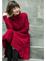 (The meaning of An) wool jacquard shrinking process three-dimensional flower design sweater dress original design