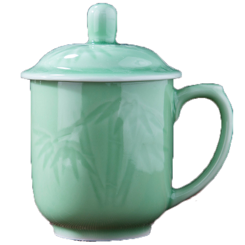Jingdezhen longquan celadon ceramic cups with cover small household porcelain cup office single CPU personal cup