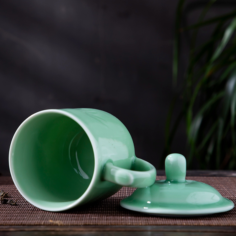 Jingdezhen longquan celadon ceramic cups with cover small household porcelain cup office single CPU personal cup
