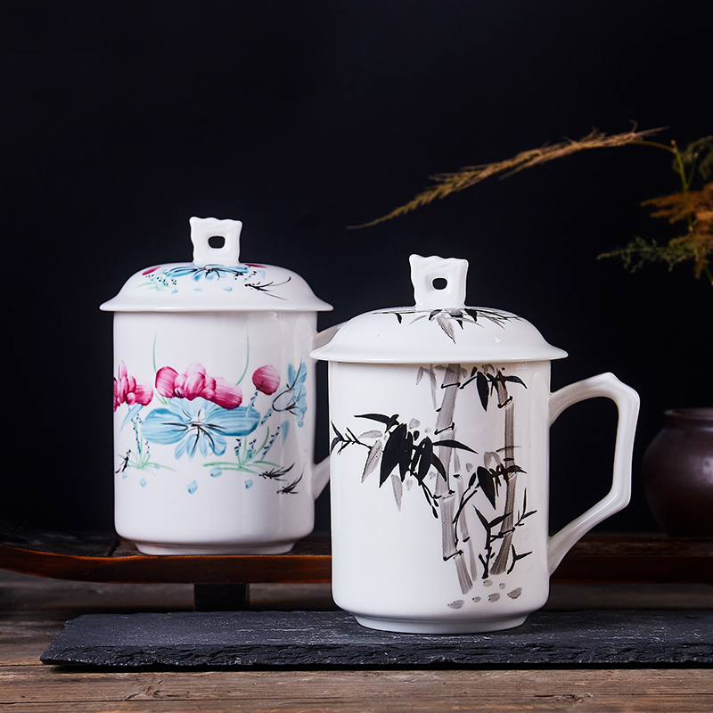 Jingdezhen hand - made ceramic cups boss cup ipads porcelain cup with cover cup meeting office cup a cup of flower tea cups