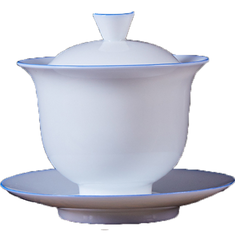 Only three bowls of large - sized tureen thin foetus tureen white porcelain cups manual sweet white ceramic kung fu tea bowl of 200 ml