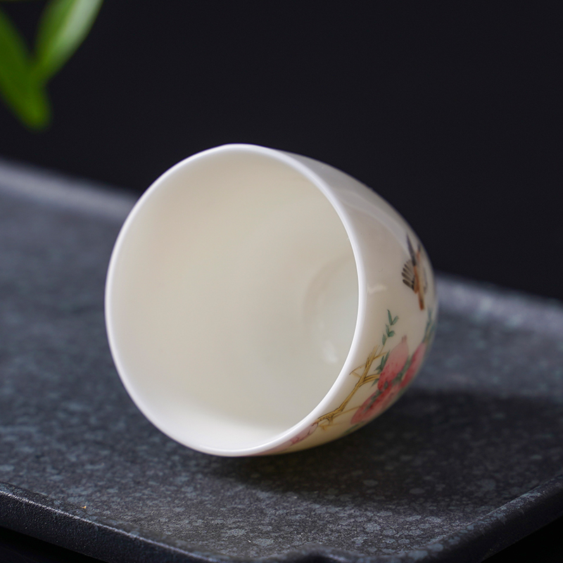 Jingdezhen ceramic cup hand - made teacup pastel master single CPU suet jade kung fu tea cups white jade porcelain sample tea cup